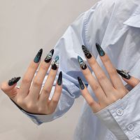 Longue forme d'amande bleu noir miroir Base argent serpent flamme oeil breloques couches métallique conception pré-conçu doigt Cool Edgy Gel