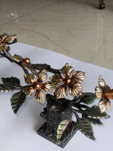 Escultura de Bonsái de Hierro Fundido Pintado y Chapado en Oro Khang Hung Phat, Pieza de Arte Decorativa de Estilo Oriental Tradicional, 8cmx8cmx18cm - Product Image 6