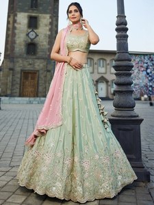 Women <b>Sequin</b> Embroidered Lehenga Choli Set Dupatta Ethnic Wedding Party Outfit - Product Image 1