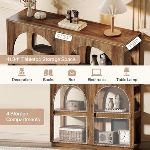 Consolle in legno moderna stile Mid-Century da 105 cm con ripiano aperto per ingresso o divano, design elegante ad arco - Product Image 4