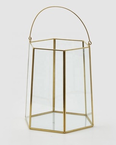 Wholesale Brass Metal Framed Glass <b>Hurricane</b> Candle Holder with Handle for Home and Weddings Decoration - Product Image 5