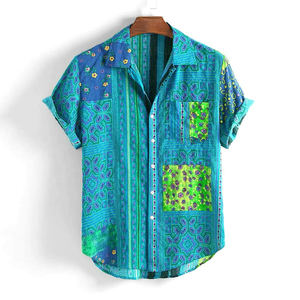 Camisas Casuales Holgadas y Transpirables de Manga Corta con Estampado Étnico Hawaiano Vintage para Hombre - Product Image 1
