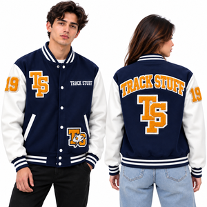 <b>Track</b> Stuff Custom <b>Mens</b> Varsity Letterman <b>Jacket</b> Wool Cotton Stand Collar Custom Embroidered Logo Front Streetwear Winter - Product Image 4