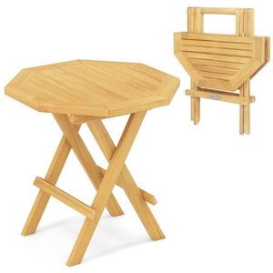 Tavolino da Caffè Ottagonale con Gambe a X e Piano Scanalato in Legno di Teak Resistente per Uso Esterno - Product Image 4