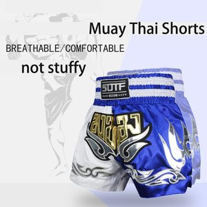 Pantalones Cortos de Muay Thai para Hombre, Estampado Satinado, Cintura Elástica, para Entrenamiento de Gimnasio, Kickboxing, Ligeros, Coloridos - Product Image 4