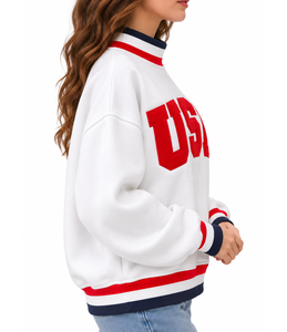 Sudadera de cuello simulado con apliques de letras de gingham personalizados para mujer, de algodón polar oversize, estilo streetwear, casual de invierno - Product Image 2