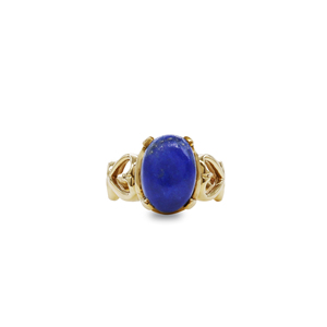Oval <b>Lapis</b> <b>Lazuli</b> <b>Ring</b> Gold Plated Brass Statement Piece - Product Image 1