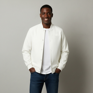 Veste universitaire d'hiver pour homme, couleur blanche unie, avec logo personnalisé, devant en toile, confortable, chaude, style streetwear hip-hop, très vendue - Product Image 3