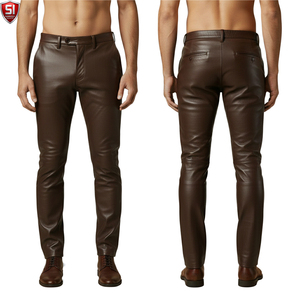SUMROOS INDUSTRY Men's <b>Black</b> PU Casual Midweight Moto Pants Mid Waist Straight Fit Windproof Winter Biker <b>Trousers</b> <b>with</b> <b>Pockets</b> - Product Image 6