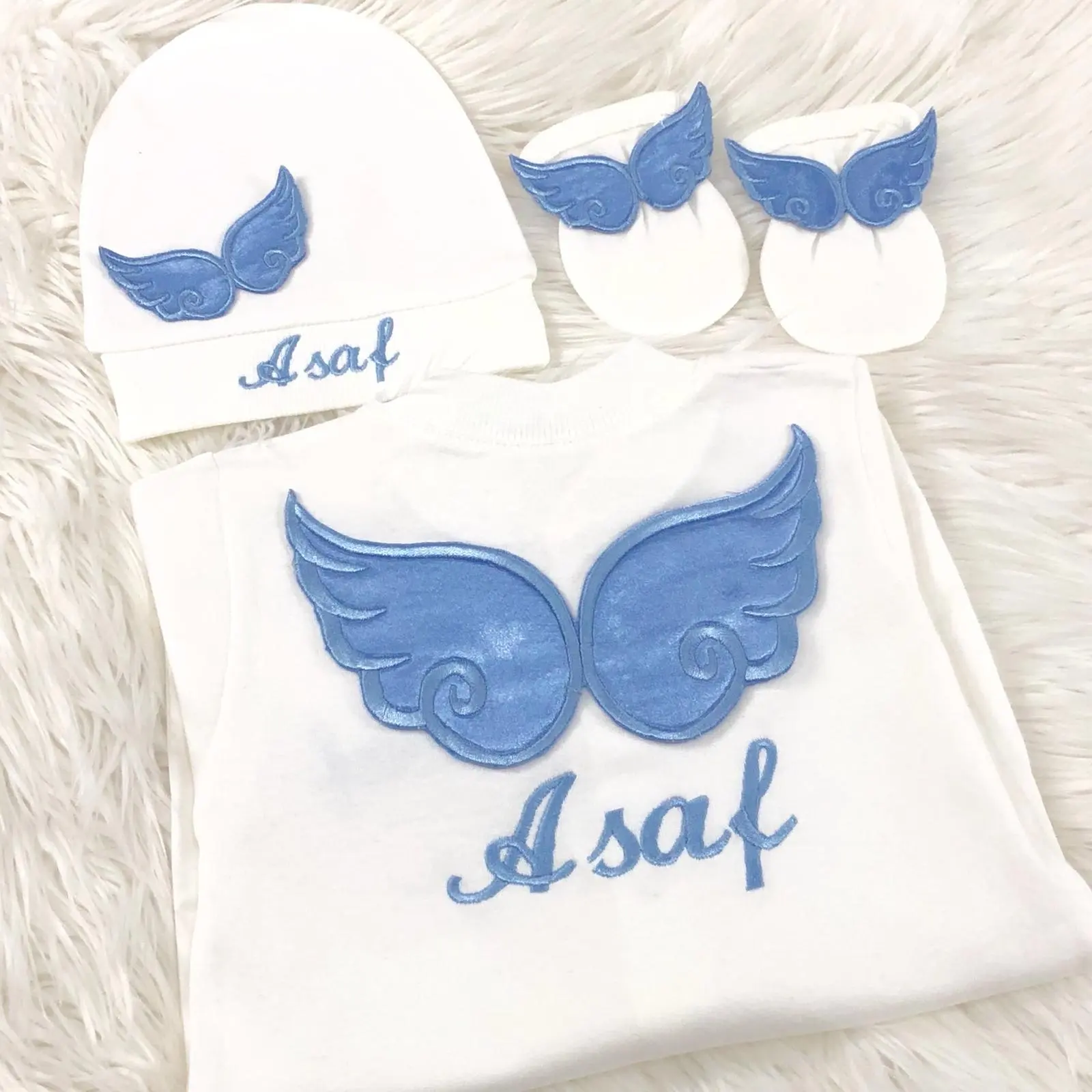 Rompers Long Sleeve Babies Bamboo Bubble Wholesale Custom Modern Luxury Clothes 3 Pieces Angel Wings Embroidery Baby Romper Set