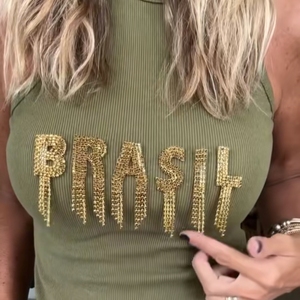 Vest Shirt Olive Embroidery Patch Summer Apparel Casual Inner Underwear Clothing Women <b>Beaded</b> Tank Top Cotton Ribbed Sleeveless - Product Image 5