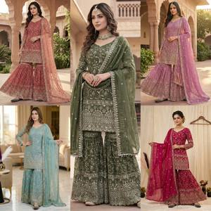 Conjunto de Traje Sharara Bordado de Diseño de Lujo para Mujer, con Trabajo de Hilo Pesado, Estilo Étnico Pakistaní, Salwar Kameez con Dupatta para Bodas - Product Image 6