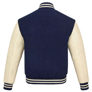Veste pour homme, veste varsity bleu marine et crème, style classique de veste de baseball avec manches contrastées, vêtement d'extérieur décontracté, chaud et confortable - Product Image 3