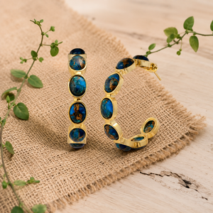 Pendientes de Aro Circulares con Apatita Natural de Mohave, Hechos a Mano, Chapados en Oro, Joyería para Aniversario o Boda - Product Image 1