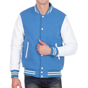Veste universitaire bleu ciel pour homme, manches blanches, style bomber, veste décontractée de style baseball, veste d'hiver tendance pour le lycée et l'université - Product Image 2