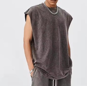 240g Unisex Cotton Heavy Acid Wash Blank Sleeveless O-Neck <b>Tank</b> <b>Tops</b> Quick Dry Breathable Eco-Friendly <b>Loose</b> Fit Women - Product Image 4
