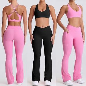 Nouvelle Collection : Ensemble de Yoga 4 Pièces Amincissant pour Femme – Soutien-Gorge de Sport et Short Taille Haute, Leggings Évasés – Tenue d'Entraînement Effet Ventre Plat - Product Image 1
