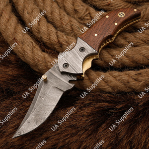 Couteau de poche pliant artisanal professionnel en acier Damas, manche en bois de rose, ultra-affûté, système de verrouillage Liner Lock, 56-58HRC, vente chaude, haute qualité - Product Image 5