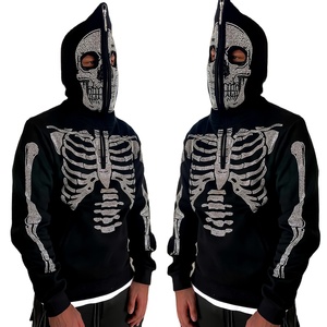 Solid Winter <b>Skeleton</b> Rhinestone <b>Full</b> Face Zip Hoodie with Eyes Holes in Cotton Fleece Customized Logo Breathable Street Wear - Product Image 2