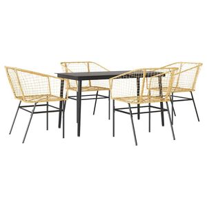 Juego de comedor para patio de 5 piezas, muebles de jardín de ratán sintético marrón con vidrio - Product Image 2