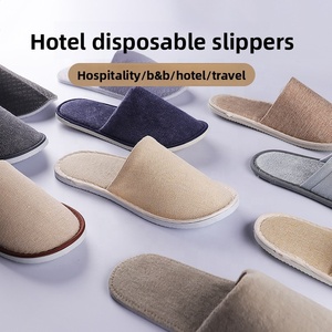 Pantoufles d'hôtel personnalisées OEM avec logo, en coton éponge blanc lavable, pour spa et invités, jetables, de luxe, bon marché, vente en gros - Product Image 3