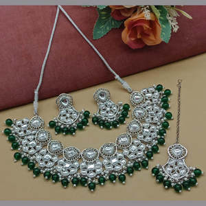 Ensemble de colliers et de pierres Kundan plaqués argent exquis 10581275GR Collection de bijoux fins - Product Image 1