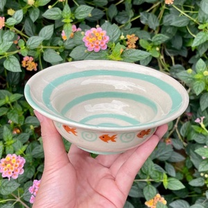 Contemporary Handcrafted Ceramic Pasta Bowl Coastal Fish Motif Smooth Spiral Glaze for Artistic <b>Tabletop</b> Presentation - Product Image 4
