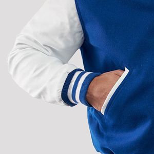 Veste universitaire unisexe en laine rouge avec manches en cuir noir, fermeture éclair sur le devant, patchwork, coupe-vent, style vintage, streetwear urbain - Product Image 4