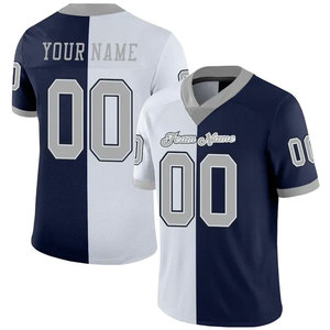 Maillot de football américain personnalisé, col en V, manches courtes, maille respirante, couleur marine et blanc, vêtements de sport pour hommes adultes - Product Image 1