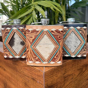 กระติกน้ำสเตนเลสสตีล8ออนซ์หุ้มหนังวัวแท้สำหรับใส่แอลกอฮอล์ดีไซน์หรูใหม่ - Product Image 3