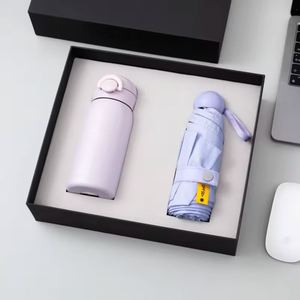 Promotional Bounce Cover Thermos Sunscreen Metal Five-Fold Umbrella Box Business Suit Accompanying <b>Gift</b> Modern Simple - Product Image 1