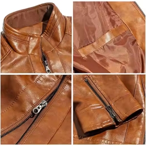 Men's <b>High</b> Quality Lightweight Canvas <b>Leather</b> Jacket for Winter Trendy Stand Collar Fashionable Outdoor <b>Top</b> jacket for men - Product Image 6