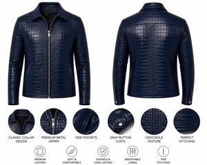 Chaqueta de Cuero y Lona Personalizada para Hombre Dumela, Estilo Motero, Cuello Alto, Cierre de Cremallera, Corte Ajustado, Tinte Liso, Grabado - Product Image 6