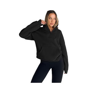 Sweat à capuche surdimensionné pour femmes, sweat-shirt personnalisé à demi-fermeture éclair, pull à ourlet réglable en polaire, vêtements de salon confortables pour l'hiver - Product Image 1