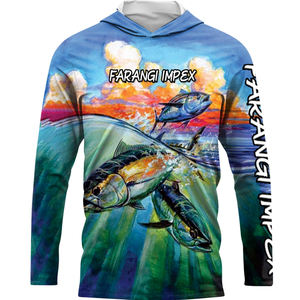 Camisetas de Pesca Personalizadas OEM con Diseño de Atún, Manga Larga, Secado Rápido, 100% Poliéster, Absorben la Humedad - Product Image 1