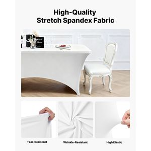 Nappe rectangulaire blanche en spandex de 8 pieds, lot de 6 housses extensibles lavables et anti-plis pour événements - Product Image 3
