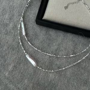 สร้อยคอมุกหรูหราสำหรับผู้หญิง ปี 2025 ดีไซน์ลูกปัดอเนกประสงค์ ประดับด้วยแท่งเงินแท้แบบแตก ครอบคลุมกระดูกไหปลาร้า - Product Image 3