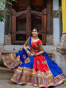 Color Block Embroidered Floor-Length Casual Leheriya Lehenga Set Traditional Embroidered <b>Dress</b> for Festival Wedding Stage Wear - Product Image 5