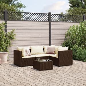 Ensemble de salon de jardin en rotin PE brun avec structure en acier thermolaqué et verre trempé pour les aménagements de jardin - Product Image 1