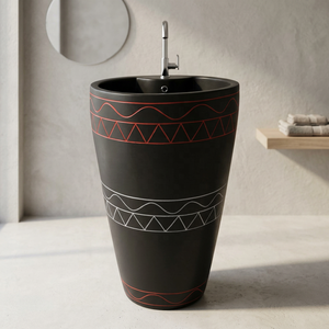 Lavabo de salle de bain autoportant rond en céramique de granit couleur chocolat clair sur piédestal pour usage commercial - Product Image 3