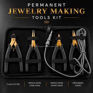 Professional 4PCS Black Permanent Jewelry Making Tool Kit Flush <b>Cutter</b> Long Nose Short Nose Grounded Pliers - Product Image 1