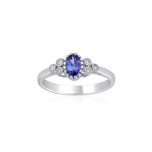 Bague de fiançailles tendance Ivaan Jewels pour femme en argent sterling 925 avec saphir bleu et pierres CZ ovales, motif floral en grappe, vente en gros - Product Image 1