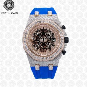 Charm_Jewells Luxury Stainless Steel <b>Watch</b> 40mm Round Diamond Encrusted Sapphire Crystal Analog Dial Unisex Quartz Movement - Product Image 3