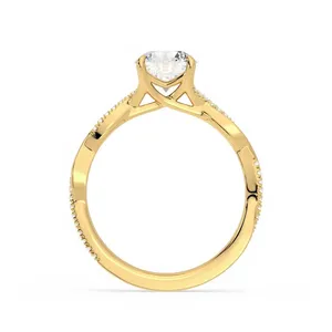 Anillo de Compromiso de Moissanita, Chapado en Oro Blanco sobre Plata, Banda Trenzada, Piedra Central de Corte Redondo, Anillo de Boda de Lujo - Product Image 2