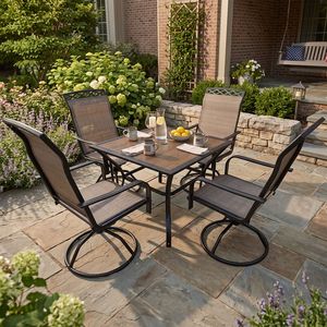 Set da Pranzo Quadrato a 5 Pezzi con 4 Sedie Marroni, Telaio Stabile, Tonalità Calda Classica, Set da Giardino - Product Image 3