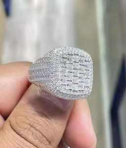 Customized <b>Men</b> and Women's Engagement <b>Ring</b> in Sterling Silver Featuring Round Baguette Moissanite with Claw Setting for Wedding - Product Image 6