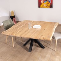 Table à manger Vandana Ivory Grain 140 cm en bois d'acacia avec pieds en métal 3D Mikado