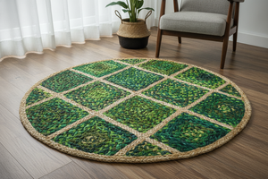 Hand Braided Jute Recycled Cotton Rug Wholesale Customizable Boho Home Decor Manufacturer India - Product Image 4