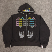 Sudadera con Capucha y Cremallera para Hombre, Diseño Personalizado con Pedrería, 100% Algodón Orgánico Transpirable, Ropa Urbana de Invierno, 500gsm, Calidad Premium, Sin Costuras