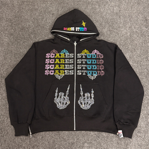 Sweat à capuche zippé pour homme, design personnalisé, strass, 100% coton biologique respirant, streetwear d'hiver, qualité supérieure 500 g/m², sans couture - Product Image 2